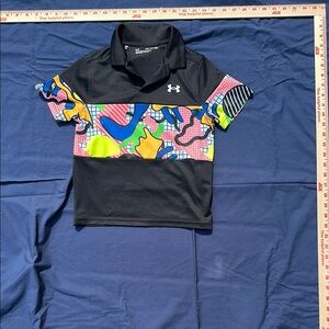 Kids Under Armour Black Polo Shirt with Colorful Design